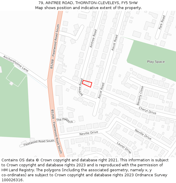 79, AINTREE ROAD, THORNTON-CLEVELEYS, FY5 5HW: Location map and indicative extent of plot