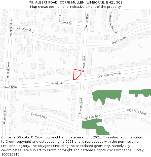 79, ALBERT ROAD, CORFE MULLEN, WIMBORNE, BH21 3QE: Location map and indicative extent of plot