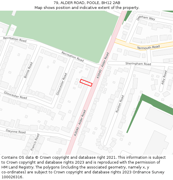 79, ALDER ROAD, POOLE, BH12 2AB: Location map and indicative extent of plot