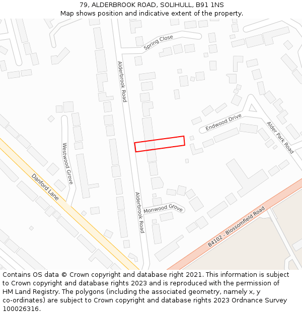 79, ALDERBROOK ROAD, SOLIHULL, B91 1NS: Location map and indicative extent of plot