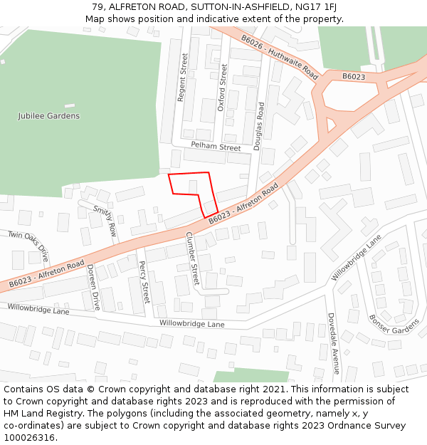 79, ALFRETON ROAD, SUTTON-IN-ASHFIELD, NG17 1FJ: Location map and indicative extent of plot
