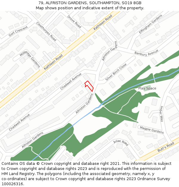 79, ALFRISTON GARDENS, SOUTHAMPTON, SO19 8GB: Location map and indicative extent of plot