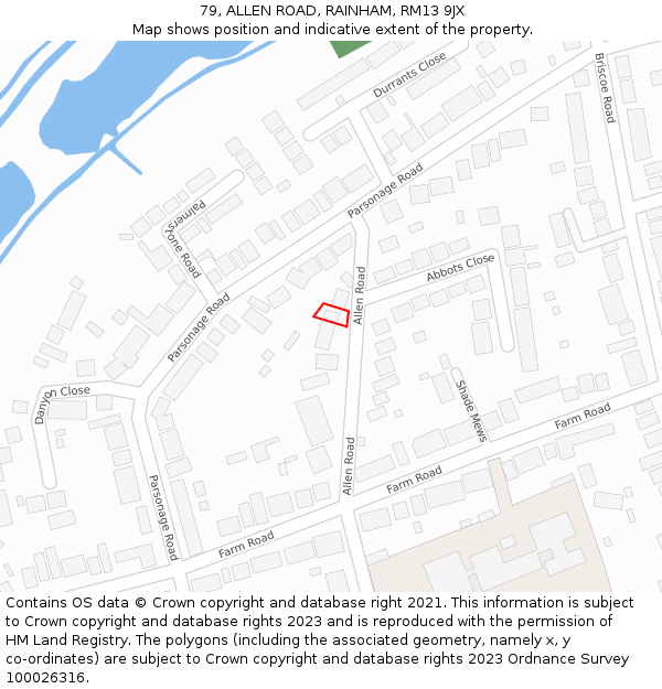 79, ALLEN ROAD, RAINHAM, RM13 9JX: Location map and indicative extent of plot