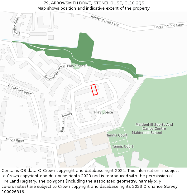 79, ARROWSMITH DRIVE, STONEHOUSE, GL10 2QS: Location map and indicative extent of plot