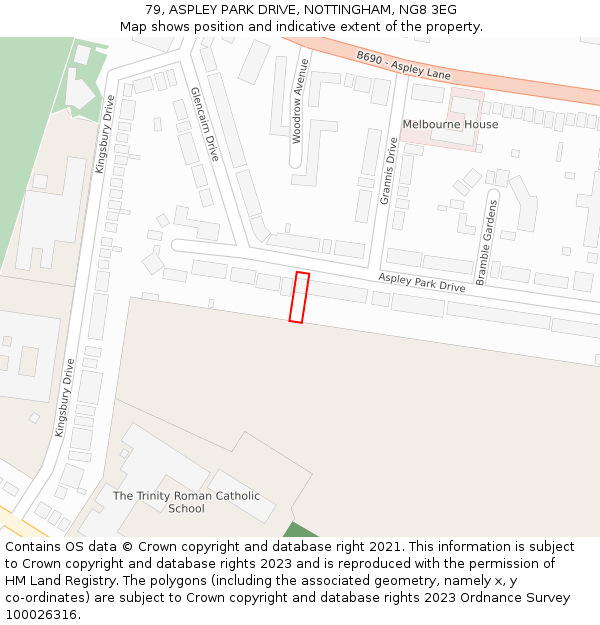 79, ASPLEY PARK DRIVE, NOTTINGHAM, NG8 3EG: Location map and indicative extent of plot