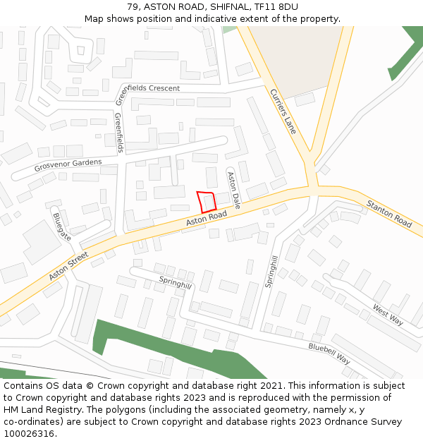 79, ASTON ROAD, SHIFNAL, TF11 8DU: Location map and indicative extent of plot