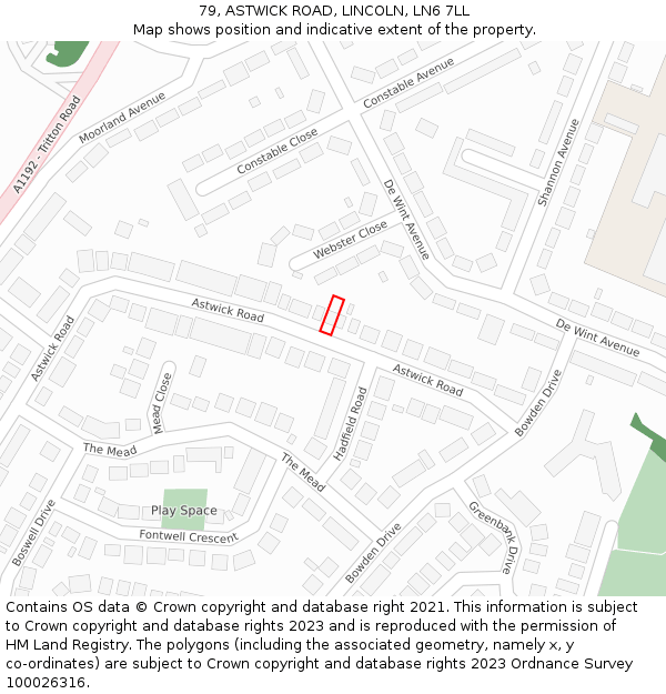 79, ASTWICK ROAD, LINCOLN, LN6 7LL: Location map and indicative extent of plot