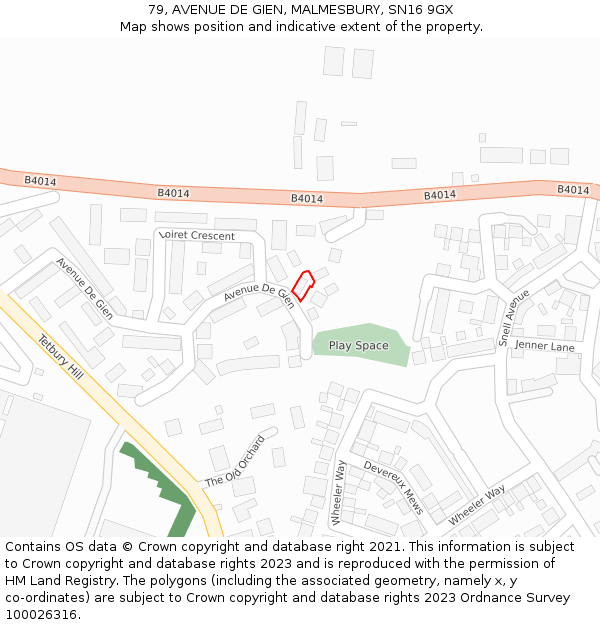 79, AVENUE DE GIEN, MALMESBURY, SN16 9GX: Location map and indicative extent of plot