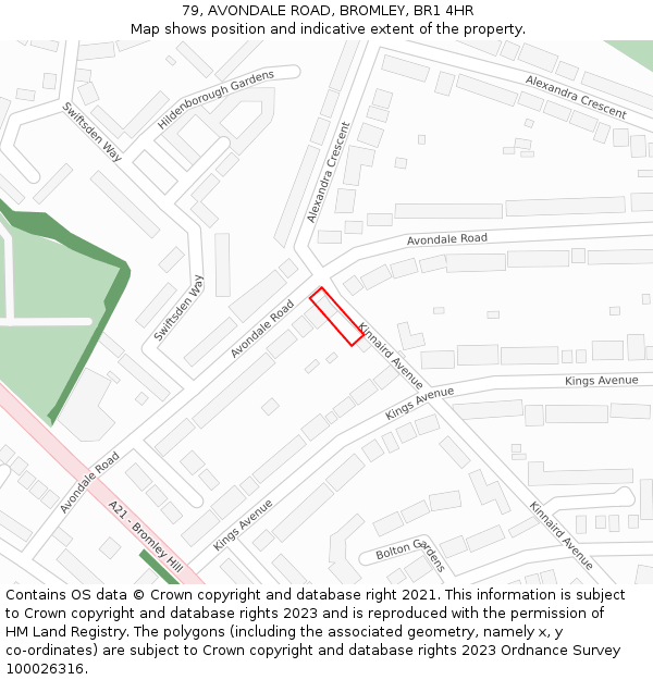 79, AVONDALE ROAD, BROMLEY, BR1 4HR: Location map and indicative extent of plot