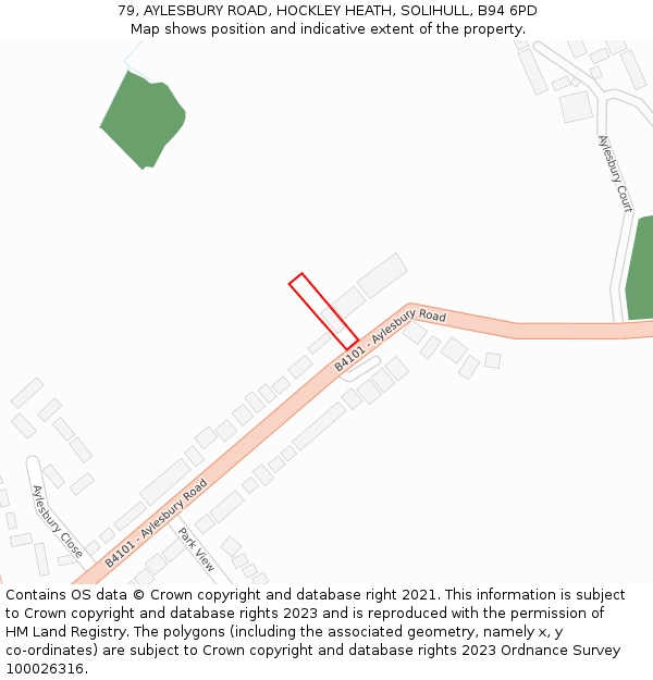 79, AYLESBURY ROAD, HOCKLEY HEATH, SOLIHULL, B94 6PD: Location map and indicative extent of plot