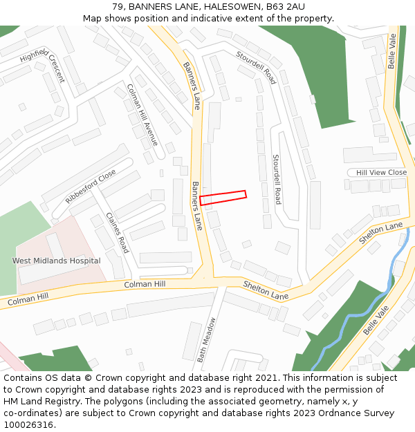 79, BANNERS LANE, HALESOWEN, B63 2AU: Location map and indicative extent of plot