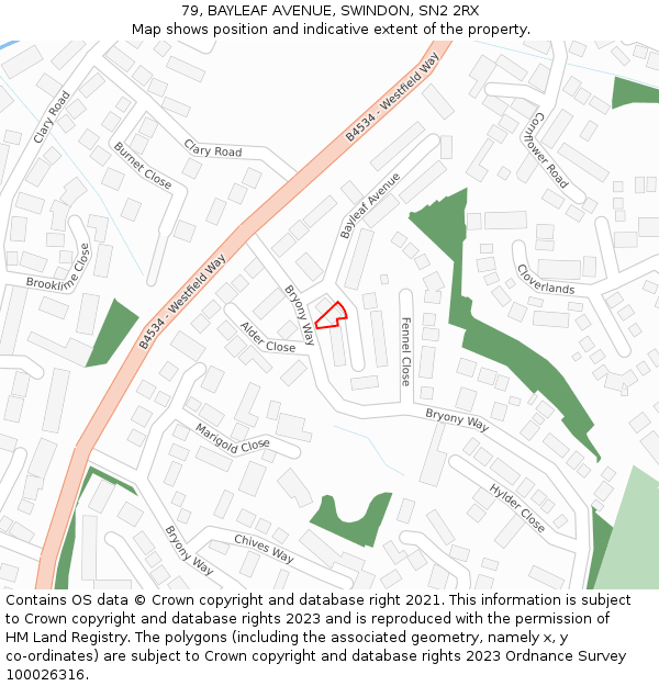 79, BAYLEAF AVENUE, SWINDON, SN2 2RX: Location map and indicative extent of plot