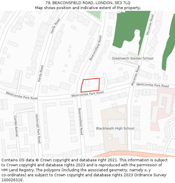79, BEACONSFIELD ROAD, LONDON, SE3 7LQ: Location map and indicative extent of plot