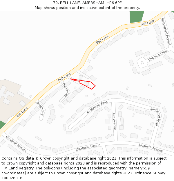 79, BELL LANE, AMERSHAM, HP6 6PF: Location map and indicative extent of plot