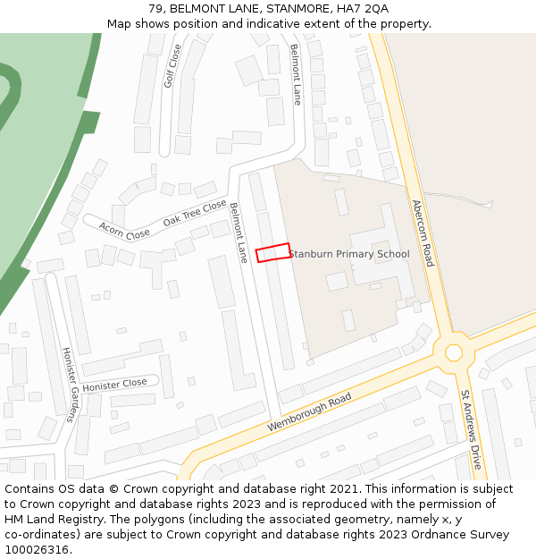 79, BELMONT LANE, STANMORE, HA7 2QA: Location map and indicative extent of plot