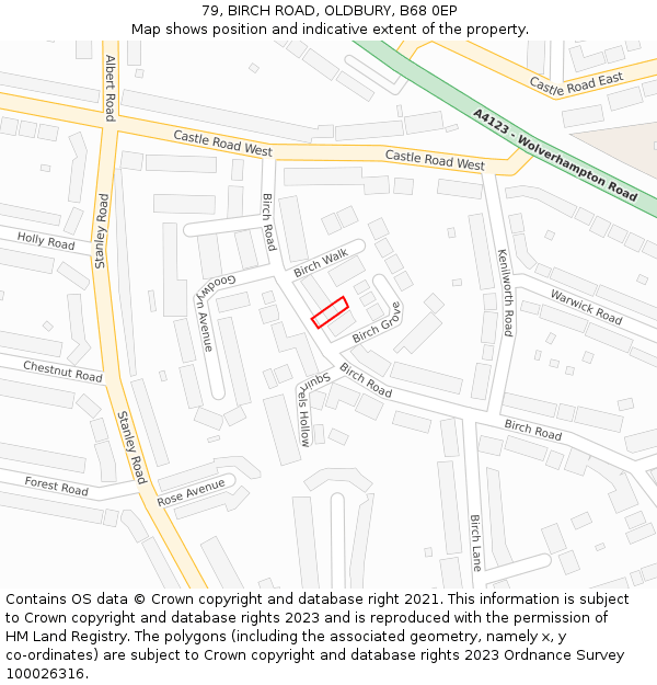 79, BIRCH ROAD, OLDBURY, B68 0EP: Location map and indicative extent of plot