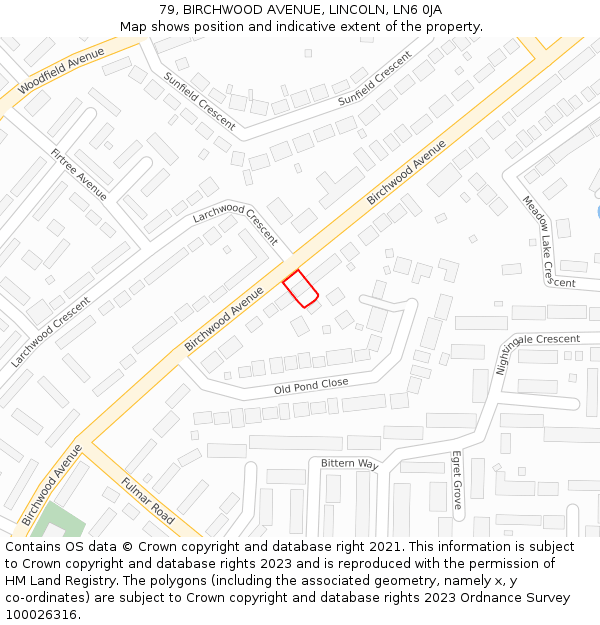 79, BIRCHWOOD AVENUE, LINCOLN, LN6 0JA: Location map and indicative extent of plot