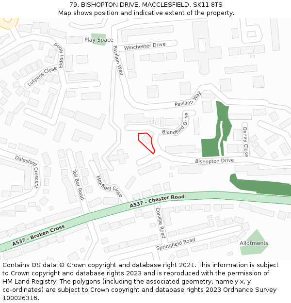 79, BISHOPTON DRIVE, MACCLESFIELD, SK11 8TS: Location map and indicative extent of plot