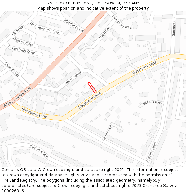 79, BLACKBERRY LANE, HALESOWEN, B63 4NY: Location map and indicative extent of plot