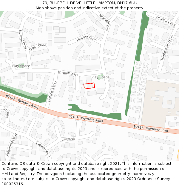 79, BLUEBELL DRIVE, LITTLEHAMPTON, BN17 6UU: Location map and indicative extent of plot