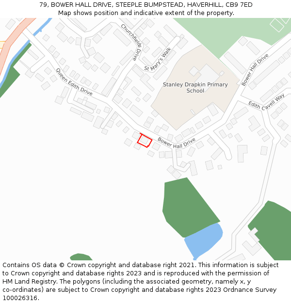 79, BOWER HALL DRIVE, STEEPLE BUMPSTEAD, HAVERHILL, CB9 7ED: Location map and indicative extent of plot