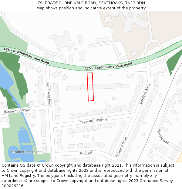 79, BRADBOURNE VALE ROAD, SEVENOAKS, TN13 3DN: Location map and indicative extent of plot