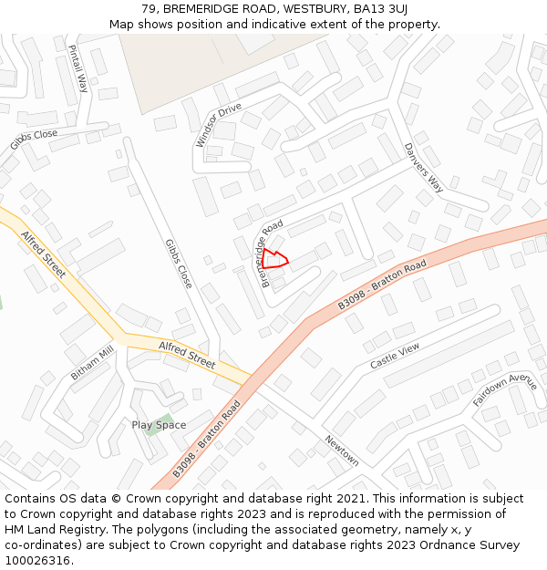 79, BREMERIDGE ROAD, WESTBURY, BA13 3UJ: Location map and indicative extent of plot