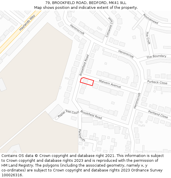 79, BROOKFIELD ROAD, BEDFORD, MK41 9LL: Location map and indicative extent of plot
