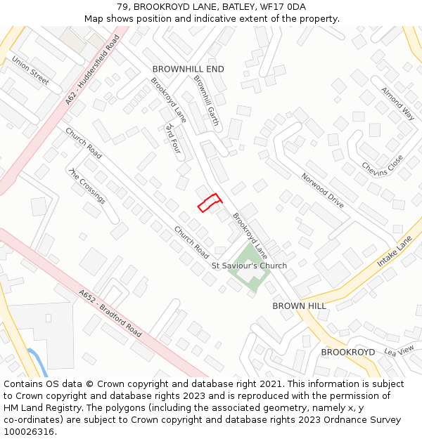 79, BROOKROYD LANE, BATLEY, WF17 0DA: Location map and indicative extent of plot