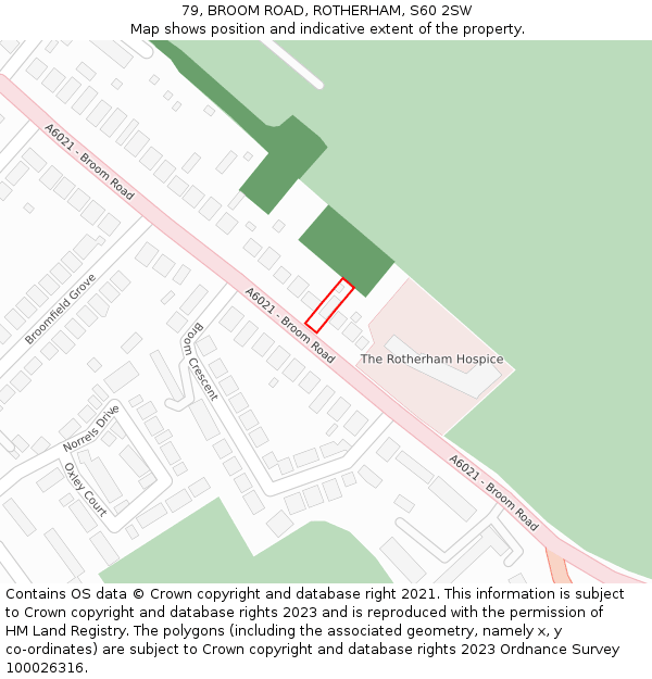 79, BROOM ROAD, ROTHERHAM, S60 2SW: Location map and indicative extent of plot