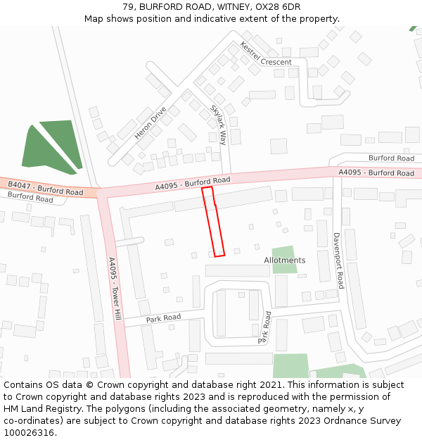 79, BURFORD ROAD, WITNEY, OX28 6DR: Location map and indicative extent of plot