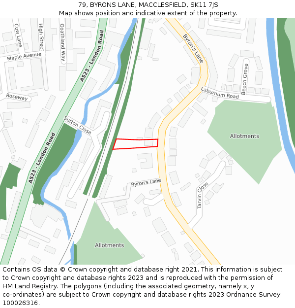 79, BYRONS LANE, MACCLESFIELD, SK11 7JS: Location map and indicative extent of plot