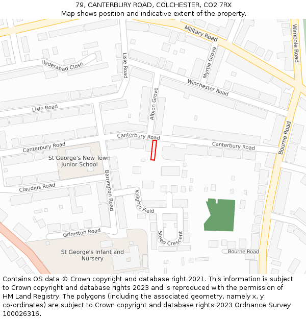 79, CANTERBURY ROAD, COLCHESTER, CO2 7RX: Location map and indicative extent of plot