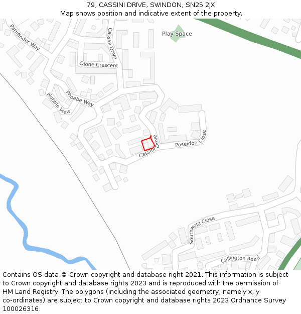 79, CASSINI DRIVE, SWINDON, SN25 2JX: Location map and indicative extent of plot