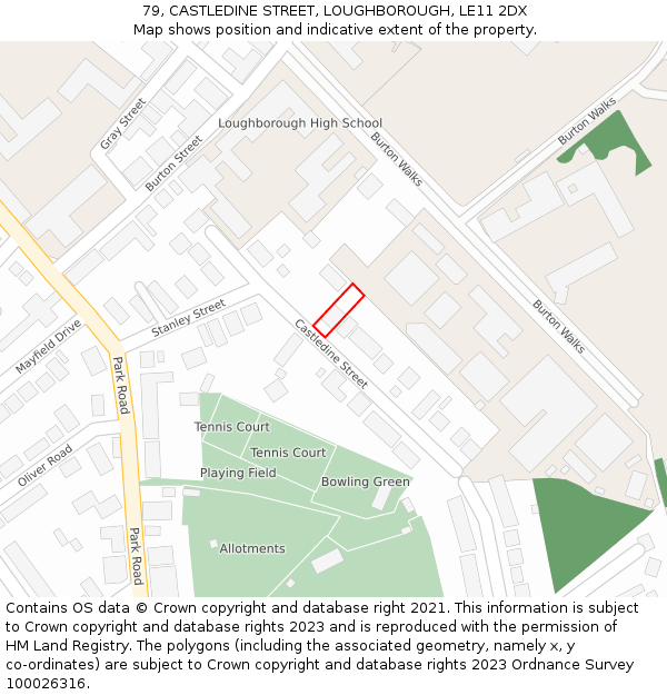 79, CASTLEDINE STREET, LOUGHBOROUGH, LE11 2DX: Location map and indicative extent of plot