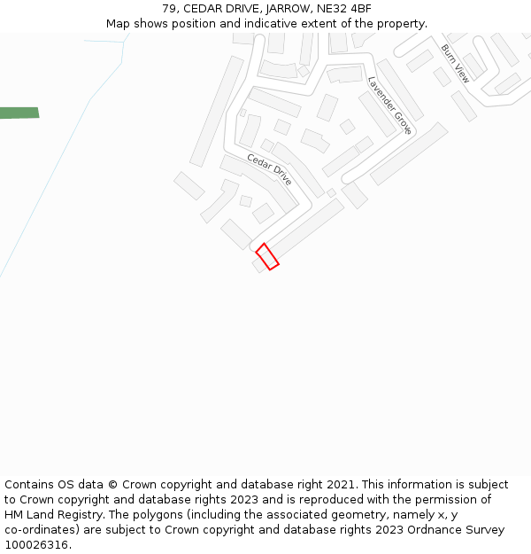 79, CEDAR DRIVE, JARROW, NE32 4BF: Location map and indicative extent of plot
