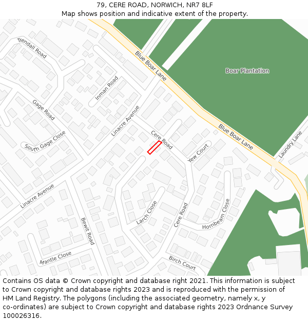 79, CERE ROAD, NORWICH, NR7 8LF: Location map and indicative extent of plot