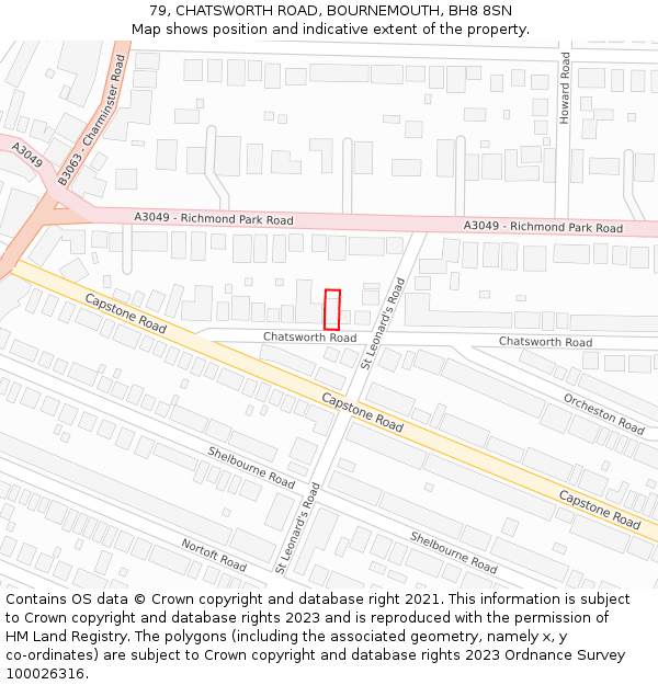 79, CHATSWORTH ROAD, BOURNEMOUTH, BH8 8SN: Location map and indicative extent of plot