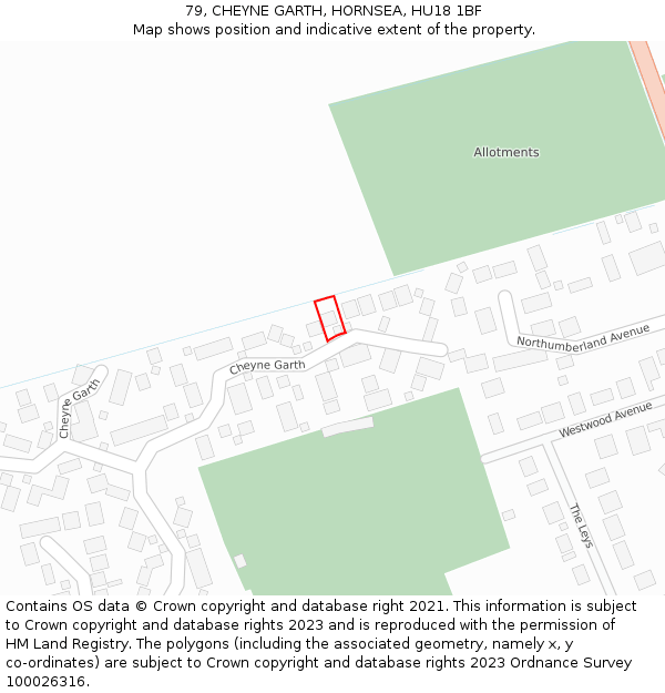 79, CHEYNE GARTH, HORNSEA, HU18 1BF: Location map and indicative extent of plot