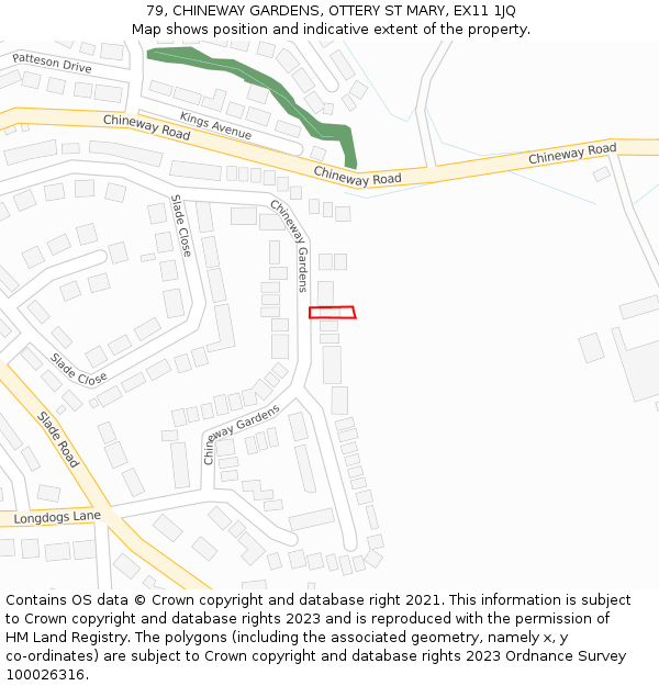 79, CHINEWAY GARDENS, OTTERY ST MARY, EX11 1JQ: Location map and indicative extent of plot