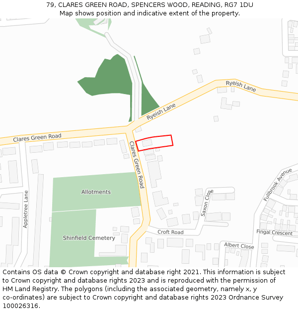 79, CLARES GREEN ROAD, SPENCERS WOOD, READING, RG7 1DU: Location map and indicative extent of plot