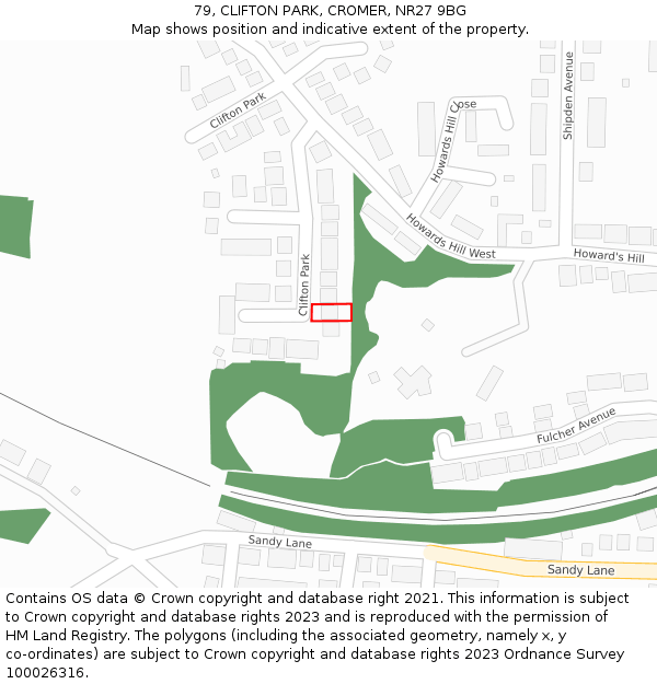 79, CLIFTON PARK, CROMER, NR27 9BG: Location map and indicative extent of plot