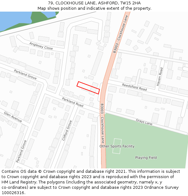 79, CLOCKHOUSE LANE, ASHFORD, TW15 2HA: Location map and indicative extent of plot