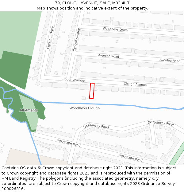 79, CLOUGH AVENUE, SALE, M33 4HT: Location map and indicative extent of plot