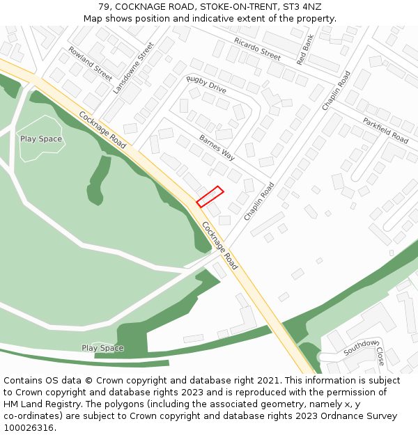 79, COCKNAGE ROAD, STOKE-ON-TRENT, ST3 4NZ: Location map and indicative extent of plot