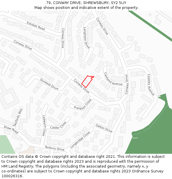 79, CONWAY DRIVE, SHREWSBURY, SY2 5UY: Location map and indicative extent of plot