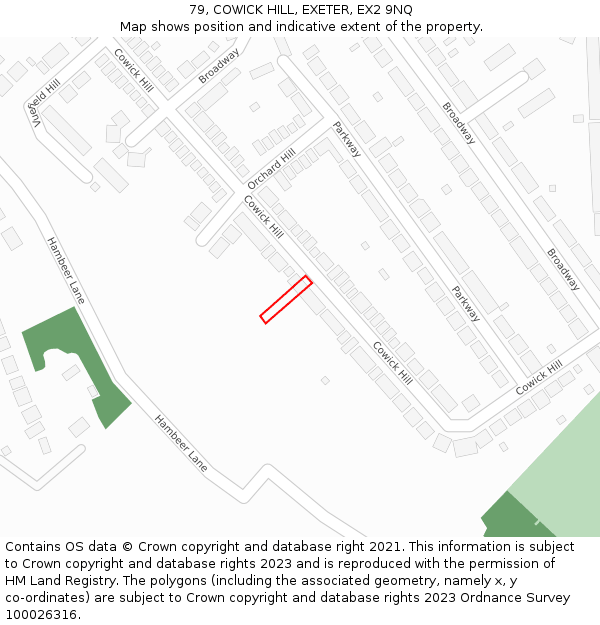 79, COWICK HILL, EXETER, EX2 9NQ: Location map and indicative extent of plot