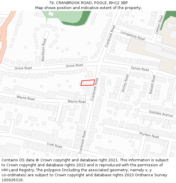 79, CRANBROOK ROAD, POOLE, BH12 3BP: Location map and indicative extent of plot