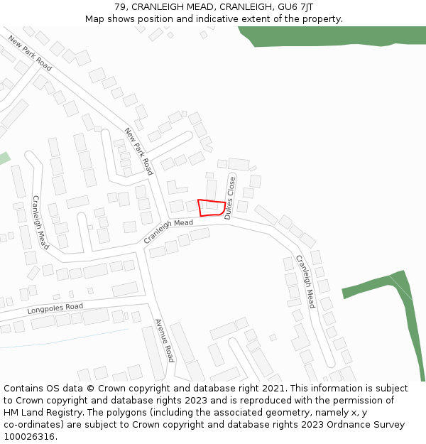 79, CRANLEIGH MEAD, CRANLEIGH, GU6 7JT: Location map and indicative extent of plot