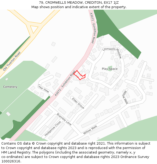 79, CROMWELLS MEADOW, CREDITON, EX17 1JZ: Location map and indicative extent of plot